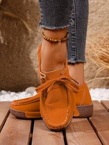 Women's Slip-On Loafer Shoes, Round Toe Mokassin Boat Shoes, Flat-Bottom Casual Walking Shoes, Suitable For Daily, Office, And Semi-Formal Occasions. - 橘色 - 查看 2