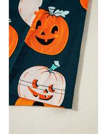 Orange Halloween Pattern Short Sleeve Shirt Pajama Set Women Sleepwear - Orange - View 4