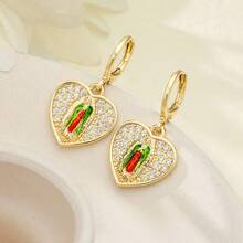 2件套优雅经典瓜达卢佩圣母心形锆石吊坠耳环，精致铜质宗教天主教饰品，女士信仰礼物 - 聖母 - 查看 3