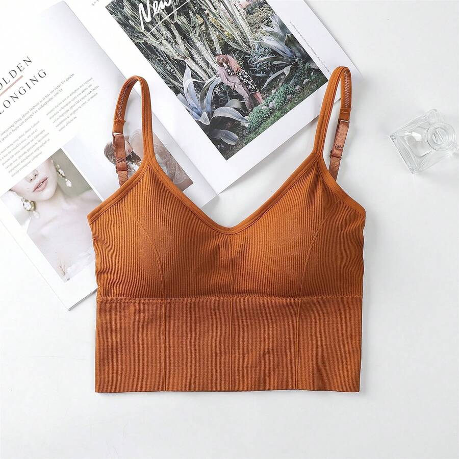 Chaleco de canalé sin costuras para mujer con espalda atractiva - Naranja - Talla única - Naranja Quemada - Ver 1