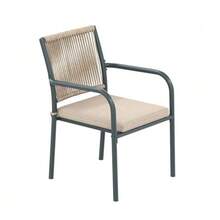 Modern Rattan Garden Furniture Set, Including A Round Glass Table And Four Armchairs, With An Iron Frame. Ideal For A Terrace, Balcony Or Patio. - Grey - View 9