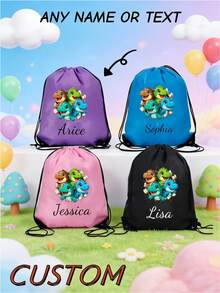 This Customized Drawstring Large Capacity Backpack Features A Dinosaur Print Pattern, Very Suitable For Sports Or Cycling. You Can Also Customize It With Your Name Or Holiday Greetings Printed On It. - Multicolor - View 2