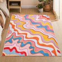 1 pieza Alfombra ondulada con degradado de dopamina, alfombra de colores fluidos para sala de estar y dormitorio, material de lana sintética, alfombra decorativa, decoración de dormitorio, alfombra pequeña, alfombra, decoración del hogar, alfombra de sala de estar, alfombra pequeña de sala de estar, alfombra de dormitorio, decoración del hogar de sala de estar, alfombra de exterior, alfombra lavable - Multicolor - Ver 3