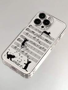音乐卡通猫彩绘透明极简时尚创意防震手机壳，兼容 17/17Pro/17ProMax/16/11/16Pro/16Plus/16ProMax/16E/15ProMax/13/14/12/XS/XR/7G/8P，兼容三星Galaxy S25/S25Plus/S25 Ultra/A16/A36/A26/A56/A50/A12/A32 - 彩色 - 查看 2