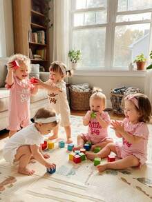Baby Girls Rompers Letter Embroidery Ruffles Crew Neck Short Sleeve Infant Bodysuits Jumpsuits With Headband - Apricot - View 4