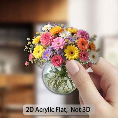 1 chiếc bình hoa tròn bằng acrylic và cao su mềm từ tính 2D, họa tiết hoa rực rỡ với hoa cúc và hoa dại nhiều màu sắc, hoàn hảo để trang trí tủ lạnh và nhà bếp, lý tưởng cho những người yêu thích trang trí nhà cửa, trang trí hoa, hình phẳng 2D.