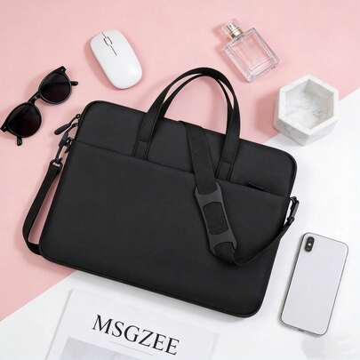 时尚简约的 14 英寸笔记本电脑包，超薄多层拉链收纳包，内置隔层，适合通勤、商务旅行、贸易展览/会议，便携式大容量笔记本电脑包/礼品袋，可肩背或斜挎。