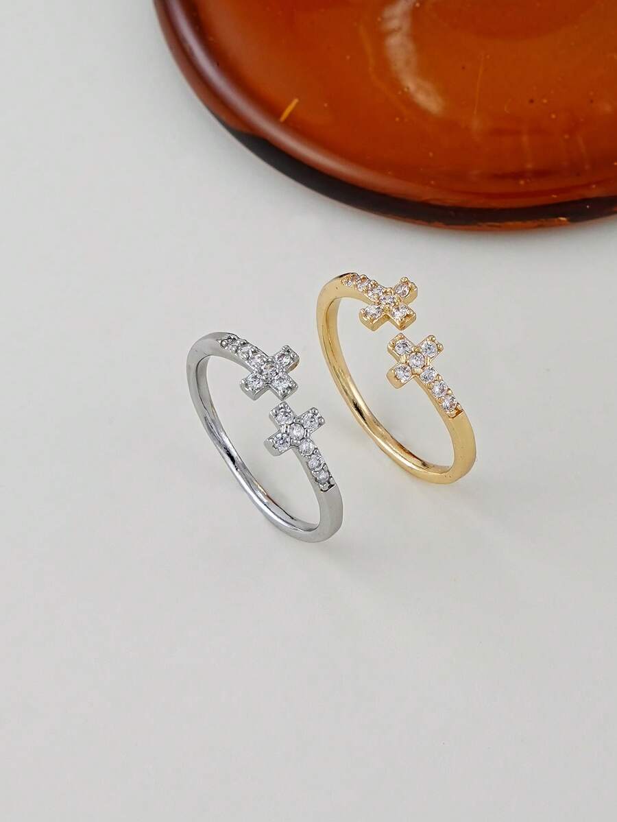 2 chiếc nhẫn hình thánh giá đính đá Cubic Zirconia thanh lịch, trang sức tôn giáo thích hợp đeo hàng ngày, dự tiệc và các buổi gặp mặt. - Nhiều màu - Xem 1