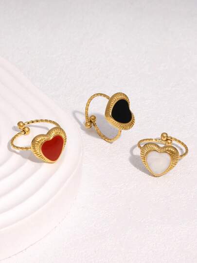 1pc Fashionable Minimalist Versatile Niche Sweet Cute Elegant High-End Plated Gold Stainless Steel Drip Oil Heart-Shaped Open Ring, Suitable For Women's Daily, Party, And Date Wear