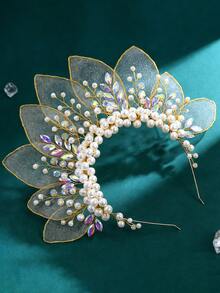 1 chiếc vương miện cô dâu sang trọng thủ công, đính ngọc trai và đá quý dành cho nữ, phù hợp cho đám cưới, tiệc tùng, sân khấu, phụ kiện ngày Valentine. - Vàng - Xem 6