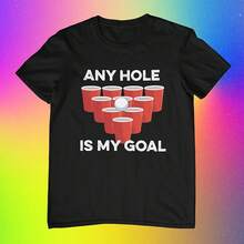Camiseta divertida Cualquier hoyo es mi objetivo Camiseta de Beer Pong Camiseta de alcohol Regalo para amantes de la cerveza Camiseta divertida Regalo divertido para hombres - Negro 2 - Ver 1