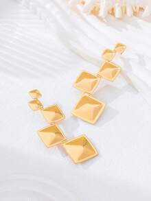 1 Pair Fashionable Geometric Square Stud Earrings, Suitable For Women's Party, Gathering, Daily Wear, Versatile Gift - Yellow Gold - View 5