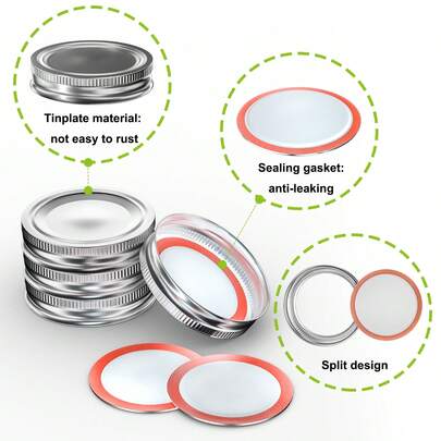 BABYLIYA 24pcs Mason Jar Lids/Bands, Fits Regular Mouth, 70mm/2.75" Reusable Leak-Proof Canning Jar Lids, 100% Fit For Regular Mouth Mason Jars
