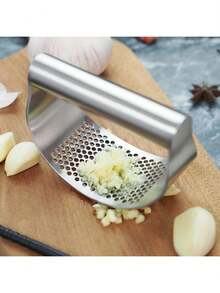 1 Pc Practical Multi-Function Style Bright Silver Stainless Steel Ring Shaped Garlic Press High-Hardness Stainless Steel Construction Garlic Mashing/Ginger Paste Making/Long-Lasting Suitable For Home Kitchen, Baking Seasoning, Party Meal Prep, Travel Camping Manual Garlic & Ginger Masher Kitchen Seasoning Tool Multi-Function Garlic Press Father's Day/New Year/Birthday Gift - Multicolor 1 - View 2