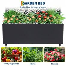 CuisinSmart Metal Planter Box With Trellis,Raised Garden Bed With Privacy Screen And Drainage Holes Idea For Climbing Plants, Vegetables & Vines - Họa tiết kính vạn hoa với bánh xe - Xem 4