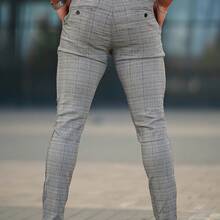 Men'S Skinny Administrative Suit Trousers | Comfortable And Soft Medium Stretch Plaid Pants With Pockets, Ideal For Weekend Casual And All-Season Wear - [多色的] - 查看 3