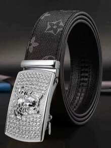 2026新款男士自动扣PU皮腰带，商务休闲腰带，配合金金属水钻扣，耐磨，可调节，适合搭配西装/牛仔裤 - 彩色 - 查看 8