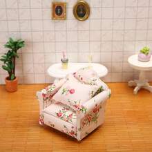 Miniaturowy model mebli do domku dla lalek w skali 1:12, salon, scena, biały, czerwona krata, czerwone paski, zestaw 3 sof z motywem kwiatowym i 4 poduszkami, sofa do domku dla lalek, dekoracja do mikrodomu, rozkładana sofa dwuosobowa, meble dla lalek, urocza mała sofa, meble w miniaturze, odpowiednie na Wielkanoc, prezenty na powrót do szkoły - Mini sofa - Zobacz 6