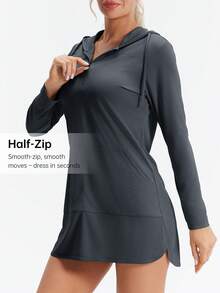 Áo hoodie dài tay có khóa kéo nửa thân dành cho nữ, chất liệu nhẹ, thích hợp cho các hoạt động thể thao ngoài trời và câu cá mùa hè. - Màu xám đen - Xem 4