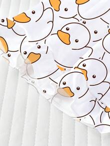 Bộ đồ ngủ tay ngắn in hình vịt vàng dễ thương 2 món cho bé gái tuổi teen, gồm áo sơ mi có cổ và quần ống rộng có chun co giãn, viền bèo nhún, thoáng khí, thích hợp cho mặc thường ngày, ở nhà, dự tiệc và tụ họp. - trắng - Xem 8