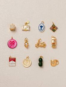 1pc New 18K Gold Plated Candy Suitcase, Water Cup, Dice, Taxi Lamp, Wine Glass, Dance Shoes, Envelope Pendant, Waterproof And Fade-Resistant, DIY Jewelry Accessories, Necklace, Bracelet, Earring, Keychain, Bag, Women Jewelry, Wallet, Small Pendant, Gift - Multicolor - View 4