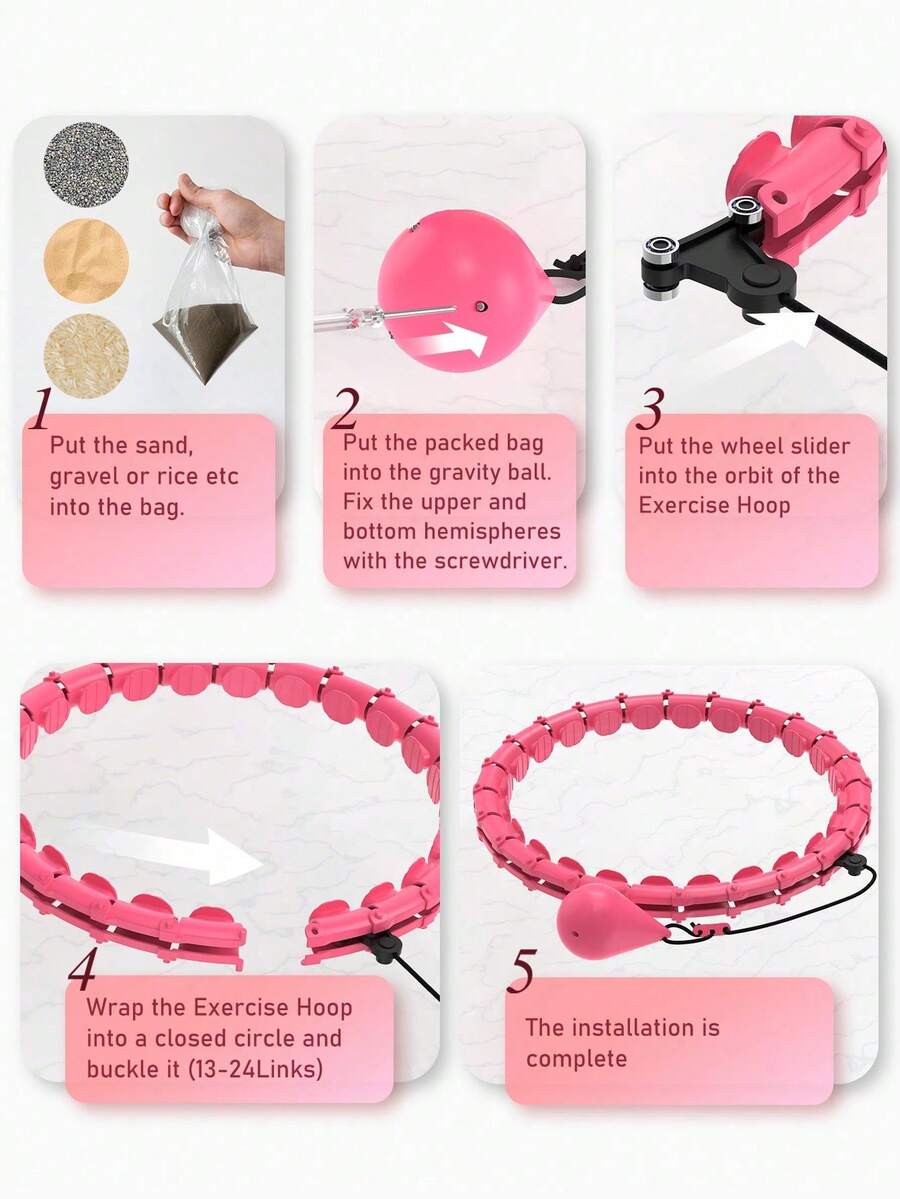 JLoibao 47in/120cm Adult Weight Loss Exercise , Suitable For Women And Beginners, Includes 24 Detachable Links And DIY Empty Ball (Pink) - Pink - View 1