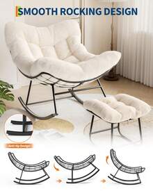 Silla Mecedora Huevo con Puff - Marco de Acero Resistente y Cojín Grueso, Soporta 400 lbs - Ideal para Terraza, Balcón, Sala o Dormitorio - Beis - Ver 5