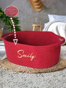 1pc Customized Handwoven Small Storage Basket For Desktop Organizer, Home Office Basket For Cosmetics Toys Pet Supplies Remote Controls Housewarming Gift - Multicolor - View 4