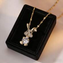 Women's Stainless Steel Zirconia Rabbit Pendant Necklace, Suitable For Daily Wear - Multicolor - View 7