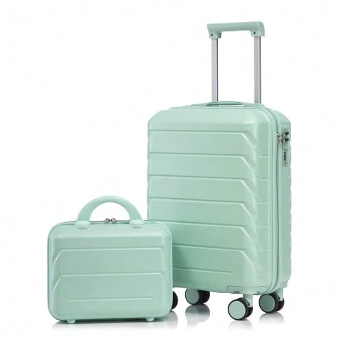 14"/19" 2-Piece ABS Spinner Suitcase Set With Combination Lock & 14" Cosmetic Bag - 綠色 - 查看 1