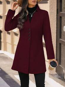 Chaqueta ajustada de cuello alto casual para vacaciones de mujer - Rojo - Ver 5