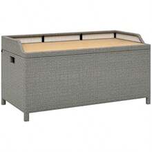 PE Rattan Outdoor Storage Bench Aluminium Garden Bench With Storage Underneath W/Zipped Inner Lining Rods For Deck Greysds - Grey - View 1