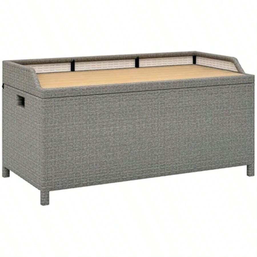 PE Rattan Outdoor Storage Bench Aluminium Garden Bench With Storage Underneath W/Zipped Inner Lining Rods For Deck Greysds - Grey - View 1