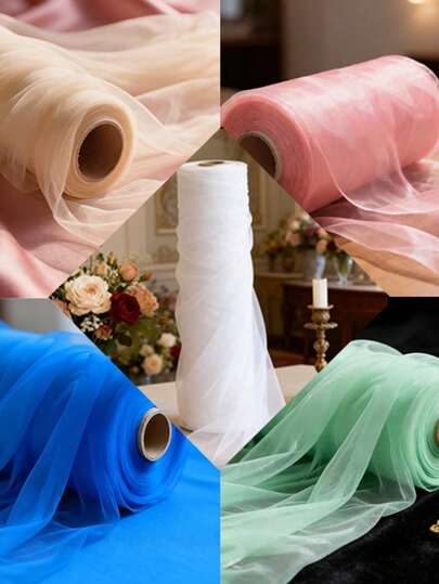 1 Roll (90m/295ft) / (50m/164ft) White Transparent Mesh Fabric, Decorative Sheer Netting Cloth, Suitable For Romantic Wedding Decor, Celebration Events, Stage Decor, Ceremony Backdrops, Table & Chair Decor, Dessert Table Decor, Etc.