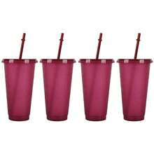 2/4 Packs Reusable Plastic Cup, 24oz/710ml Drinkware Tumblers, Coloured Cups Tumblers With Lids And Straws, Plastic Bulk Iced Plastic Cold Water Tumblers, Iced Coffee Cups, Travel Mug Party Tumbler - Multicolor - View 9