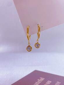 1 Pair Stainless Steel Waterproof Non-Fading Minimalist Fashion Gold/Silver/White Crystal Hoop Earrings, Suitable For Women's Daily Wear - Solitaire Earrings - View 5