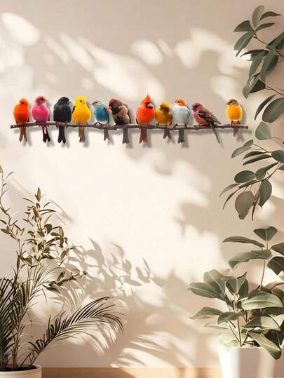 11pcs Colorful Metal Bird Decor, Unique Design, Wall Art, Suitable For Outdoor Fence, Garden, Indoor Wall Decoration, Gift For Bird Lovers, Friends, Room Decor, Home Decor, Spring Festival, Valentine's Day