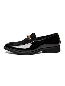 Men's Casual Shoes Fashion Velvet Patent Leather Loafers Classic Gold Buckle Business Party Shoes Please Order One Size Up As It Runs Small. - 黑色 - 查看 6