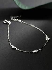 1 Peça Pulseira de Prata Esterlina S925 em Formato de Coração para Crianças, Projetada para Meninas, Hipoalergênica, com Pingente de Coração, Presente de Joias Perfeito para Bebês Meninas, Filhas e Amigas/Parentes Femininas, Adequado para Aniversário, Feriado - Amor - Visão 15