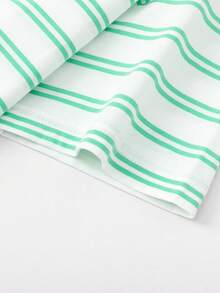 Balabala Kids Short Sleeve T-Shirt, Boys & Girls, Striped Quick-Dry Fabric, Family Matching Summer Top - White Green Tone - View 4