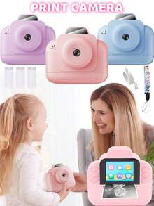 儿童相机套装包含：1 台带即时打印功能的相机、2.4 英寸高清屏幕、16 倍数码变焦、1080P 视频录制、MP3 播放器、20 款相框和 5 款滤镜、4 种镜像效果、3 卷打印纸、USB Type-C 充电线、相机背带、趣味可定制涂鸦打印功能、1300mAh 大容量电池 - 彩色 - 查看 2
