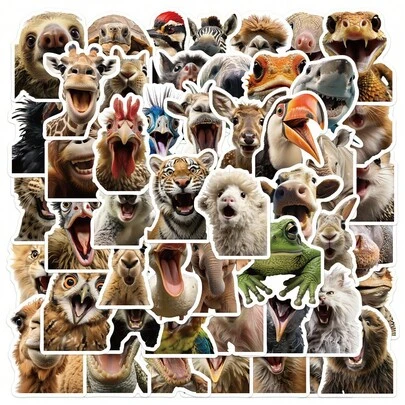 50 Pieces Cute Cartoon Fun Animal Face Stickers - Decorative Decals For Laptops, Luggage & Insulated Cups