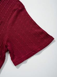 LOOKUN 纯色复古风男士 Polo 衫，时尚优雅商务休闲度假宽松版型纽扣半开襟翻领上衣，LOOKUN 春夏款 - 酒紅色 - 查看 8