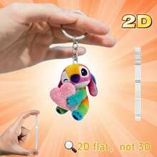 1个2D扁平犀牛与史迪奇亚克力钥匙扣，男女通用，粉丝必备，实用时尚钥匙圈，节日装饰礼物，汽车钥匙扣，背包钱包钥匙扣，节日必备，生日情人节斋月礼物 [2D扁平款] - 彩色 - 查看 10