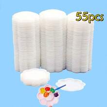 20/35/50pcs Mini Flower Shaped Plastic Painting Palettes - Art Oil Painting Trays For Watercolor, Acrylic And Oil Painting Mediums - White - View 19