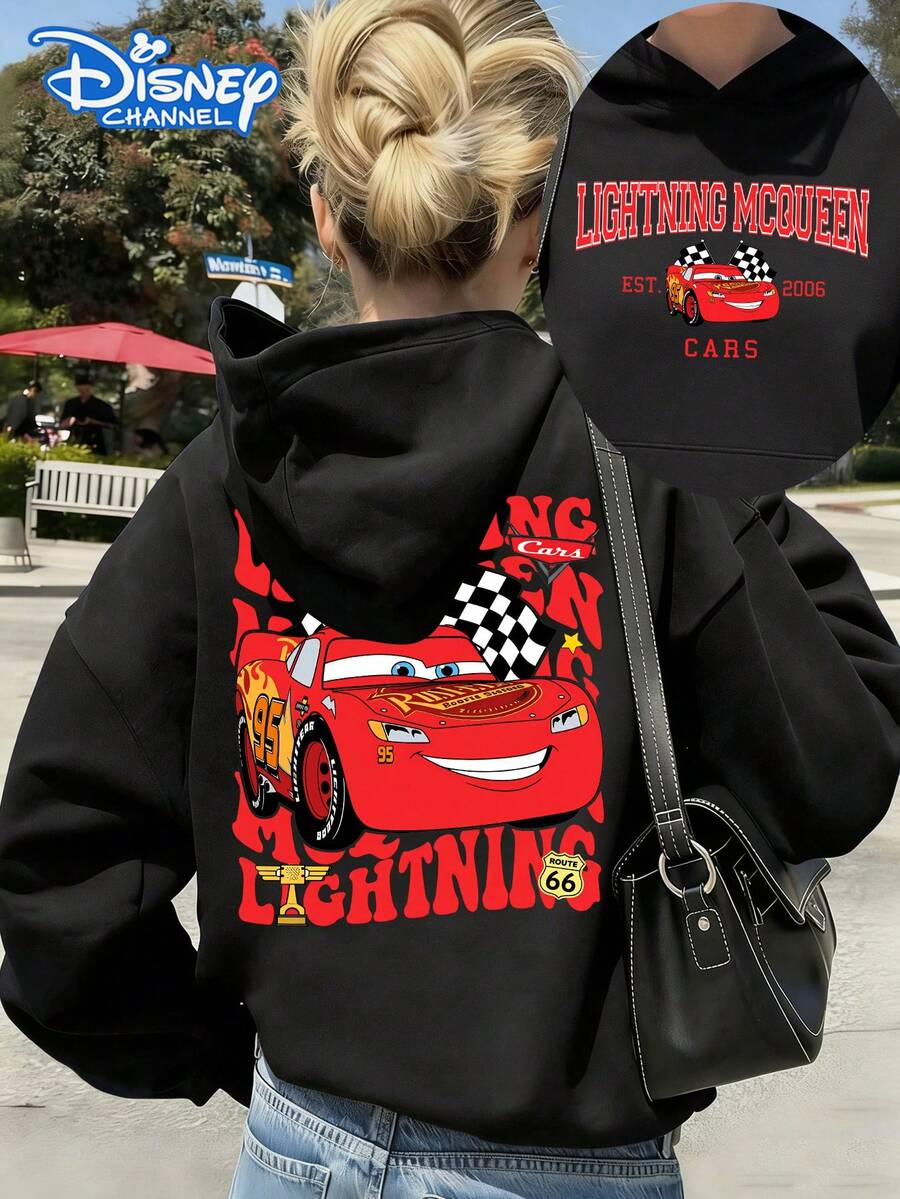 Sudadera con capucha de mujer de Disney con estampado de dibujos animados de Mickey y sus amigos en letras de doble cara. Estilo otoño/invierno. Sudadera con capucha suave, cómoda y cálida. Perfecta para uso diario, compras y viajes. - Negro - Ver 1