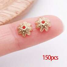 150个珠帽花朵隔珠端帽，空心花朵珠帽金属镂空珠端帽，适用于手链耳环项链DIY珠宝制作工艺品 - 彩色 - 查看 16