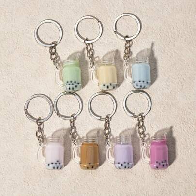 1pc Mini Boba Tea Model Keychain, Realistic Keyring, Bag Charm Pendant, Suitable As Small Gift For Boba Tea Shop Customers