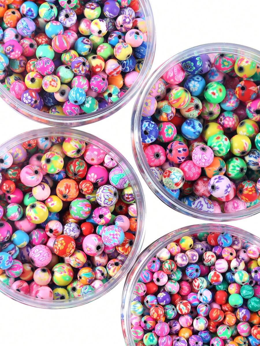 30/50/100颗圆形粘土珠，6/8/10毫米混合花纹聚合物隔珠，用于珠宝制作DIY手链吊坠项链 - 黏土珠 - 查看 1