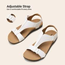 Women Sandals Arch Support T-Strap Orthopedic Flat Sandals Comfortable Walking Beach Summer Shoes - trắng - Xem 1